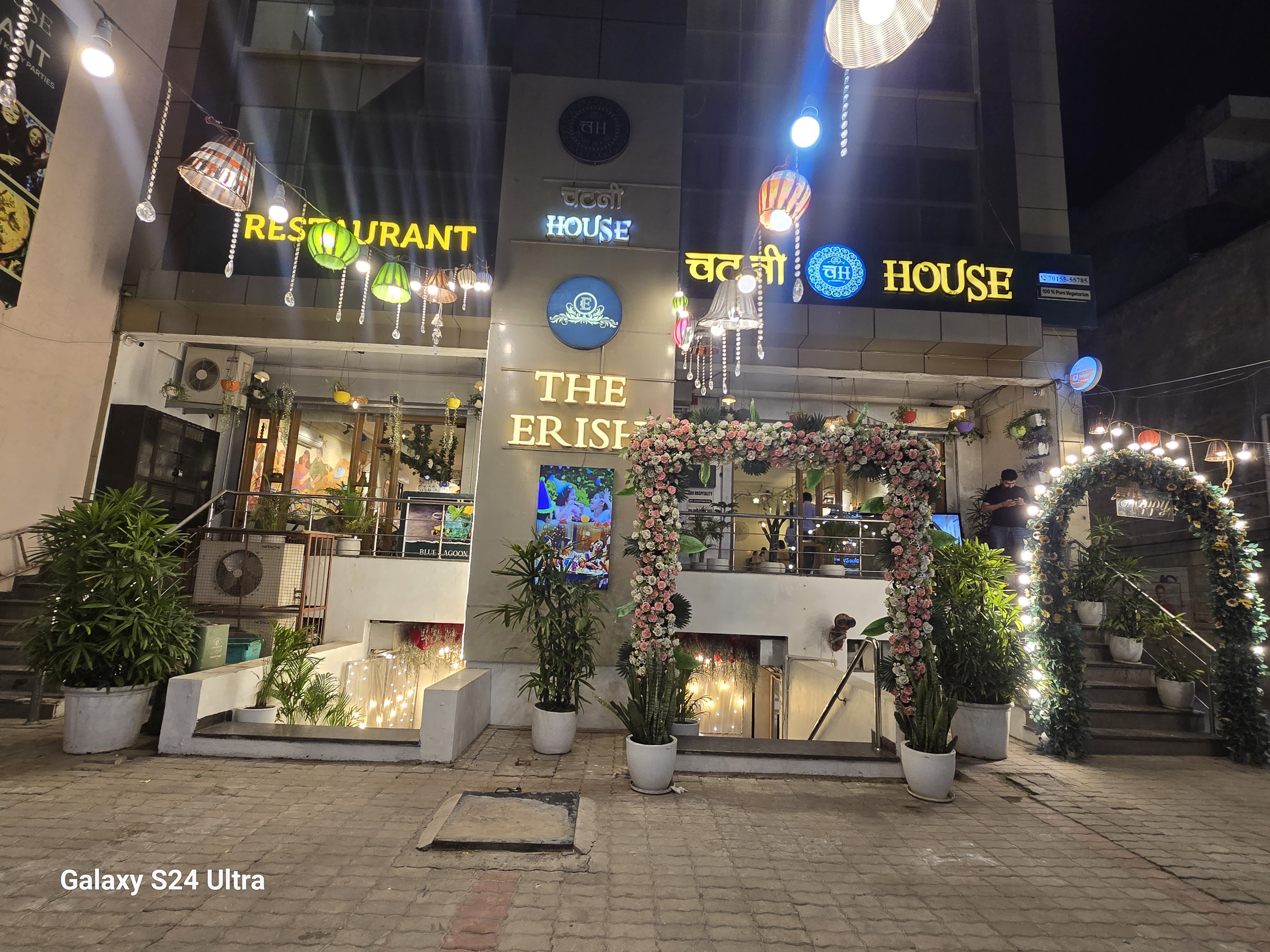 Erish Banquet entrance with floral lighting